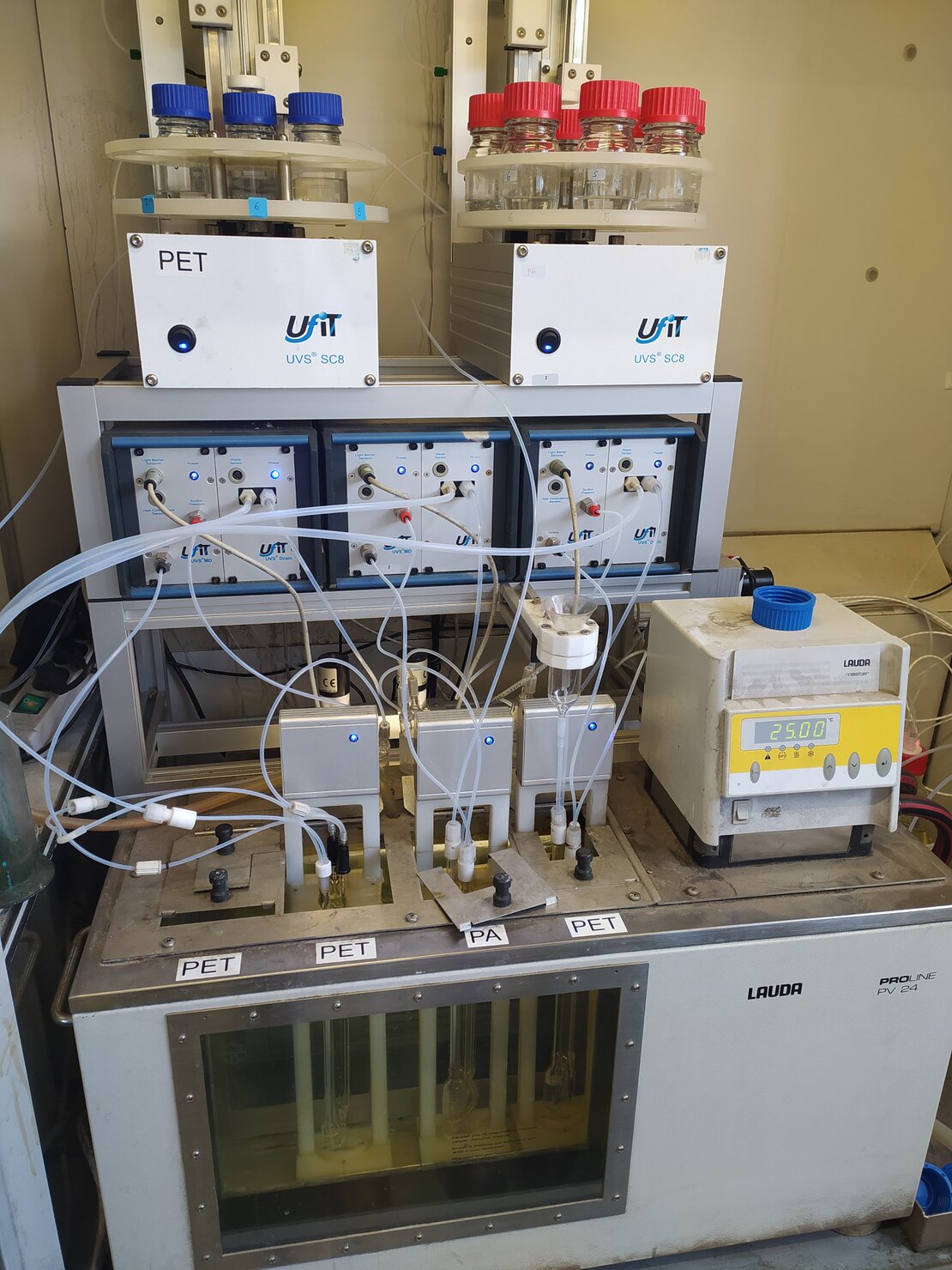 Modular viscosity system components arranged on a workbench